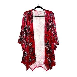 NY Collection Velvet Romantic Goth Kimono Cardigan Women Sz M‎ Witchy Boho Indie